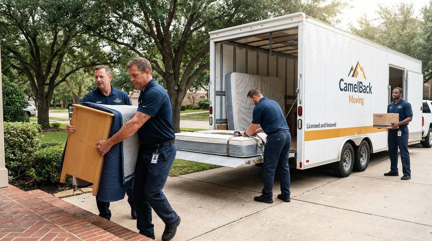Crew loading residential truck for cross-state move from Raleigh, NC
