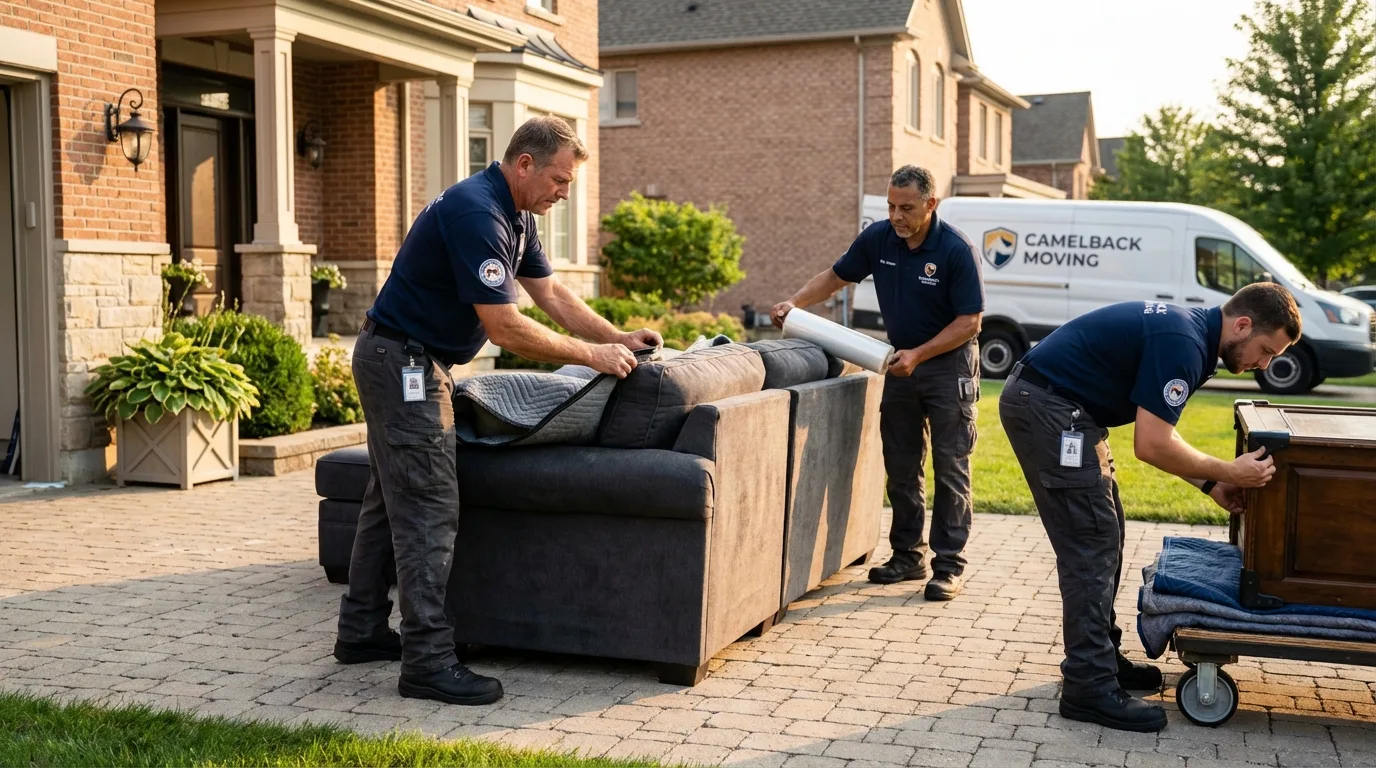 Large estate moving crew wrapping furniture in Raleigh, NC