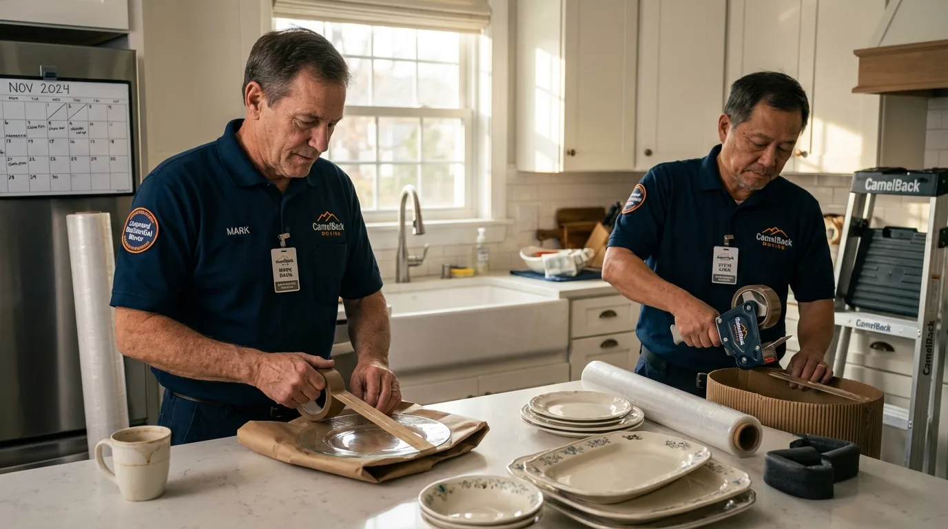 Professional crew packing kitchen dishware in Raleigh, NC